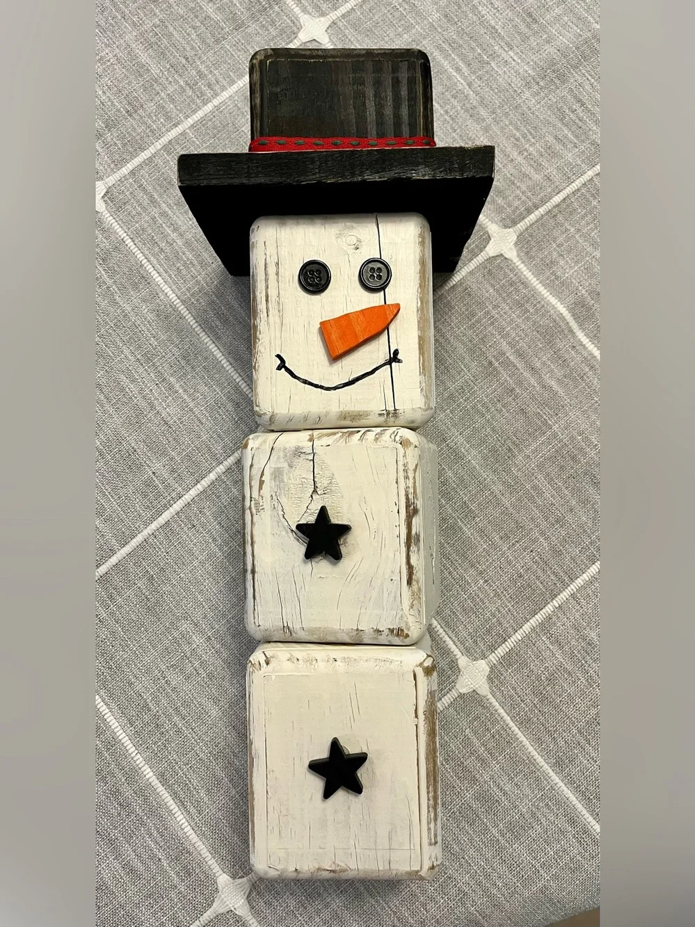 Holiday Gift Bundle-Wooden Custom made Snowman & Teal Stripe Holiday Gift Bag